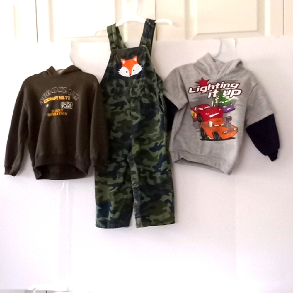 Boys Overall and Sweatshirt Bundle - Size 24 mos. - Multi Colors